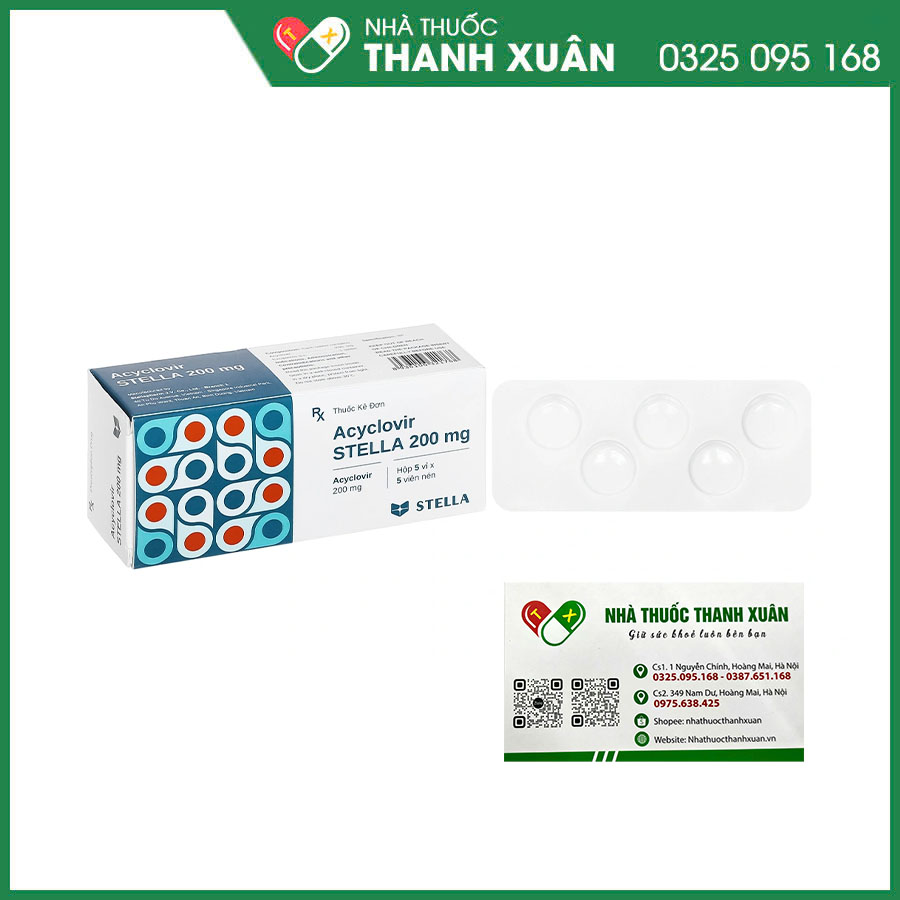 Acyclovir STELLA 200mg thuốc điều trị nhiễm herpes, zona, thủy đậu, dự phòng nhiễm HSV